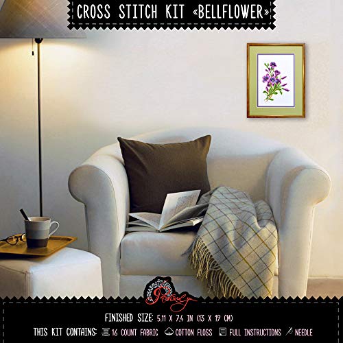 Povitrulya American Bellflower Counted Cross Stitch Kit - Flower DIY Embroidery Set fors and Adults - color: American Bell-Flower