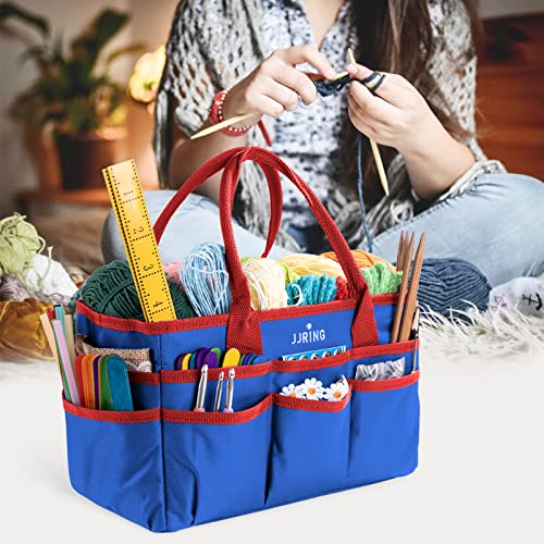 JJRING 600D Nylon Craft & Art Organizer Tote Bag With Pockets, Red And Blue - color: Dark blue, size: Small