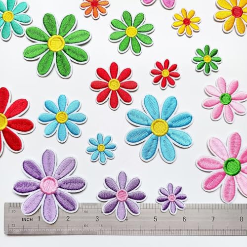 36pcs Daisy Flower Iron on Patches, 3 Sizes Colorful Floral Embroidered Patches Applique for Clothes Hats Jeans Jacket - color: Colorful Daisy