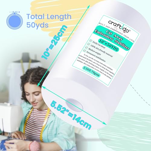 Craftido Cut Away Embroidery Stabilizer Backing 10" x 50Yd/Roll - size: 10"x50yd roll