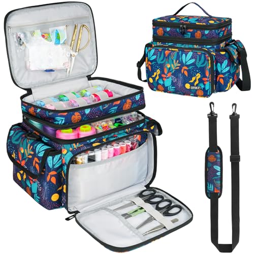 LEFOR·Z Small Sewing Supplies Organizer Bag(10.5 x 8 x 9inch),Sewing Box - color: Print Color