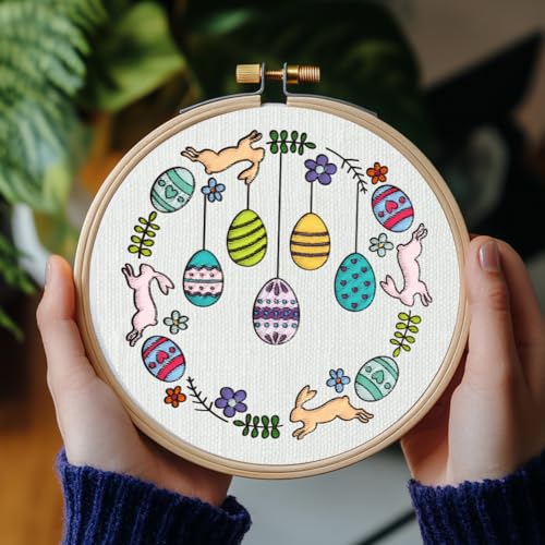 GLOBLELAND 4 Sheets Easter Bunny Colorful Water Soluble Hand Sewing Stabilizers Egg Garland Wash Away Embroidery Stabilizer Embroidery Stitch Practice for Embroidery Beginners Lovers