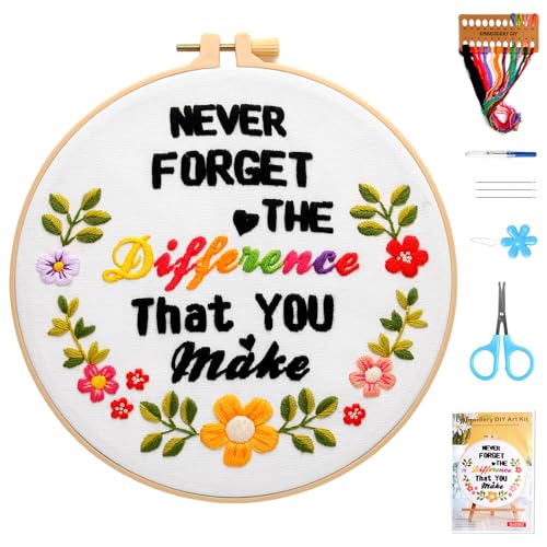 Haootadiy Beginner Embroidery Kit for Adults, Easy Cross Stitch Kit for Beginners and Adults, Full Embroidery Hoop Kit with Needles and Thread Included (Pattern 2) - color: Pattern 2