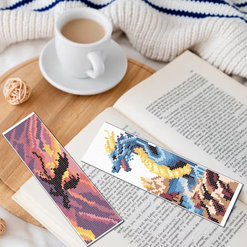 FREEBLOSS 12 Set Cross Stitch Bookmark Kit Dragon Legend 8"x 2.4" 11CT - style: Dragon Theme
