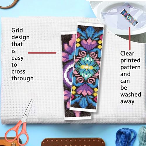 FREEBLOSS 6 Set Cross Stitch Bookmark Kit 11 CT Complete Stamped Cross Stitch Kit DIY Embroidery Bookmark Kits for Adult Beginners with Instructions, Retro Floral Pattern, 6 x 20 cm/8" x 2.4" - style: Retro Black Background