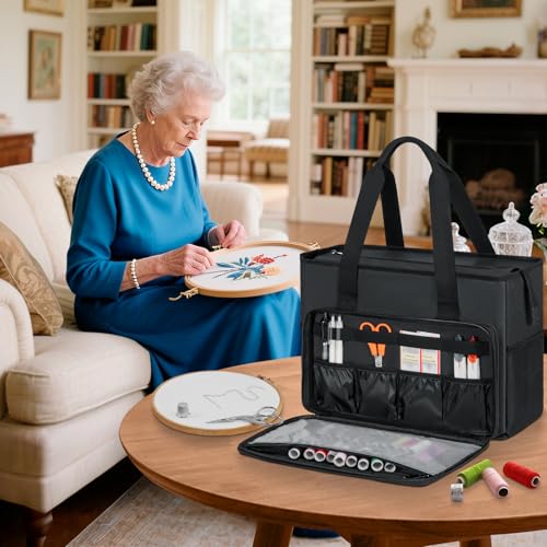 GMAK Embroidery Storage Bag, Embroidery Project Storage Carrying Tote Bag - color: Black