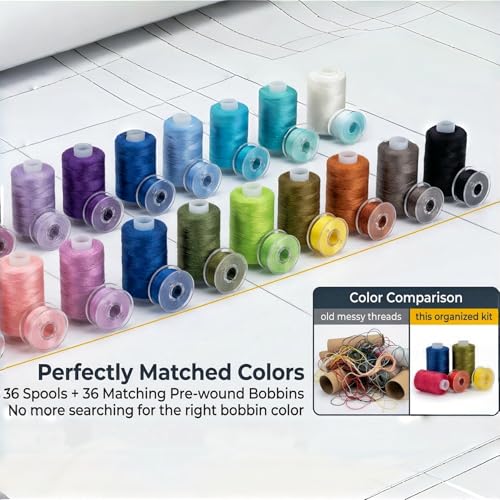 VIZOSHI Sewing Thread Kit with Prewound Bobbins, 90PCS 36 Colors Polyester Thread Set, 400 Yards per Spool, for Sewing Machine & Hand Sewing, Quilting, Embroidery, Repairs, DIY Crafts