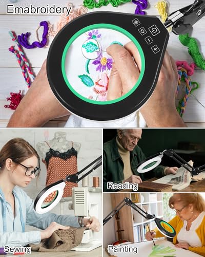 10X/5X Magnifying Lamp with LED Light, Real Glass Lens, Swing Arm, Green - color: Green