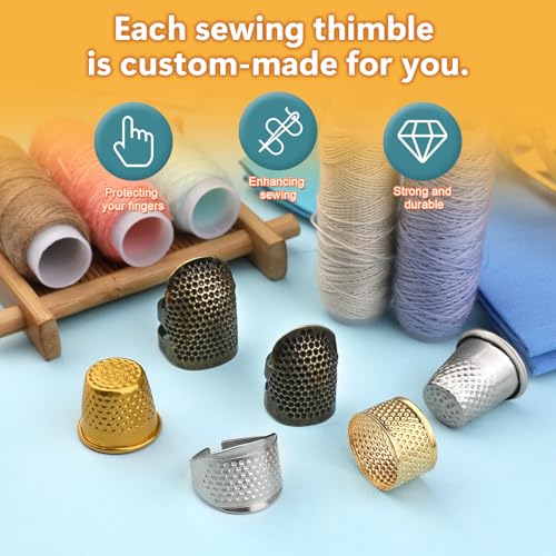 ZMAAGG Thimbles for Hand Sewing, 8 PCS Sewing Thimble, Metal Thimble - size: S-Basic Version