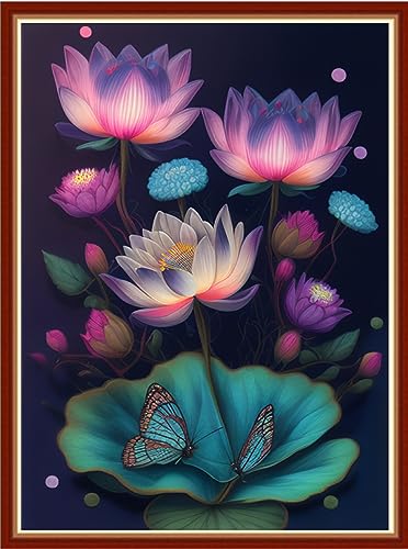 Redxing Stamped Cross Stitch Kits Embroidery kit for Beginners Adults Full Range of Embroidery Patterns Starter Kits DIY Printed Cross Stitch Kits Needlepoint Kits 11CT-Lotus Butterfly 15.7x19.7 inch - color: Style 27