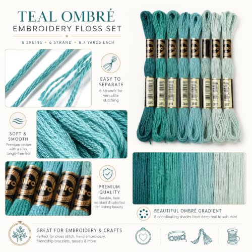 FASHEWELRY 70 Yards Handmade Polyester Embroidery Floss Crewel Cross Stitch Threads 0.5mm 6-Ply Embroidery Thread Bulk for Beginners Adult DIY Sewing Knitting Supplies (Light Sea Green) - color: Light Sea Green, size: 0.5mm