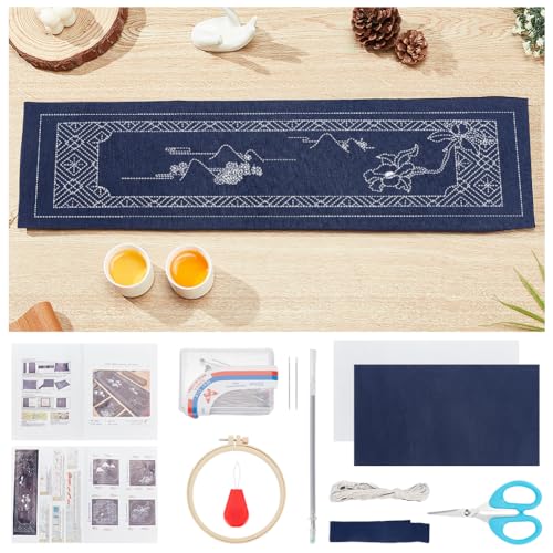 FREEBLOSS DIY Sashiko Kit Tea Mat for Beginners - Embroidery Kit for Adults With Thread and Needles - Hand Sewing and Embroidery Supplies