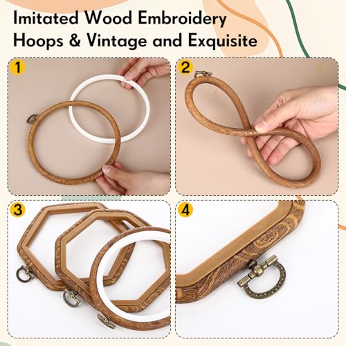 Qunclay 18 Pcs Large Embroidery Hoop Frame Decorative Imitated Wood Display Frame Circle Oval Octagonal Cross Stitch Hoop Ring for DIY Sewing Craft and Hanging Ornaments Decor (Comprehensive) - style: Comprehensive