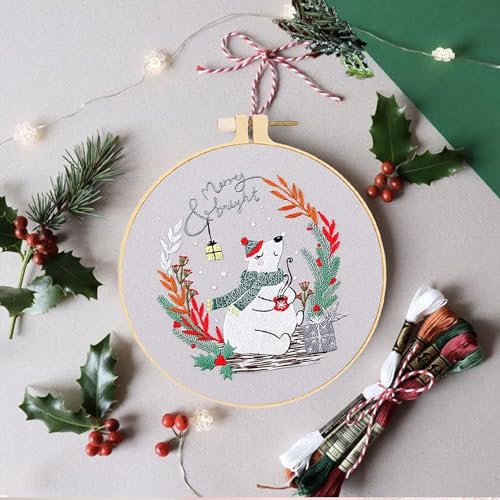 Huacan Embroidery Kits for Adults Beginner 4 Pcs Stamped Christmas Tree Pattern Stitching DIY Sewing Kit 7.9 x 7.9 Inch - color: Christmas Tree 2