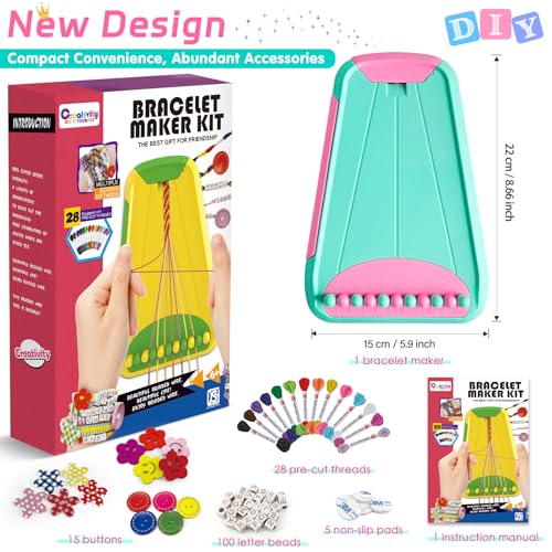 Maynacs Friendship Bracelet Making Kit for Girls 8-12, 28 Pre-Cut Threads - color: LightBlue/Pink
