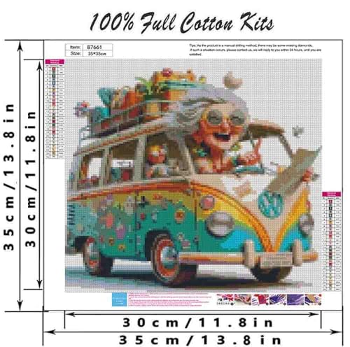 DYAIANGMU Car Stamped Cross Stitch Kit for Adults 13.7x13.7 inches - color: red-55