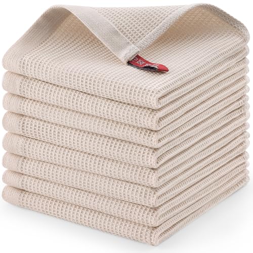Homaxy 100% Cotton Waffle Weave Dish Cloths, 8 Pack, Beige - color: Begie, size: 12 x 12 - 8 Pack