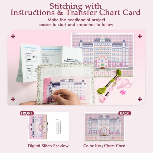 Kaitiaki 18 mesh Needlepoint Canvas Kit, 8 in Painted Canvas Set with Embroidery Floss, Needles, Guide Card, Instruction, Threader, Scissors & Project Bag for Crafter Gift(Budapest) - color: Budapest, size: 18 mesh