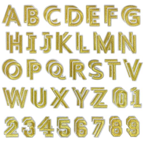 Iron On Letters & Numbers Patches for Fabric Tote Bags Hats Clothing Gold - color: Gold, size: Letters & Numbers