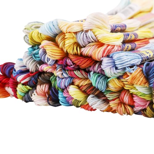 70 Skeins Variegated Mercerized Egyptian Cotton Rainbow Color for Embroidery Floss Cross Stitch Threads Friendship Bracelets Floss Craft Floss (70 Colors Set) - color: 70 colors set