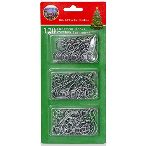 Christmas Tree Hanging Ornament Hooks - Silver Metal Wire Hangers 120 Pk