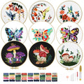 TINDTOP Embroidery Kit for Adult, Hummingbird Butterfly Mushroom Flower Kit - color: Embroidery Kit for Adult for Beginners