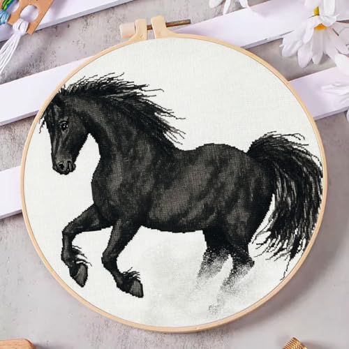 DIY Cross Stitch Kits Adorable Black Horse with Hoop 20x20cm-8
