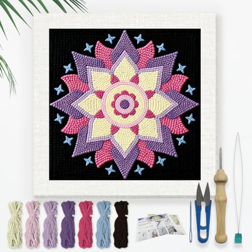 DOODLREAM Mandala Flower Punch Needle Kit for Beginner 9.4" x 9.4" - color: Mandala Flower
