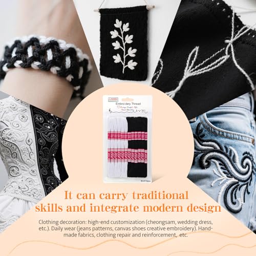 Embroidery Floss,12 Skeins Black and White Embroidery Thread - color: Black and White