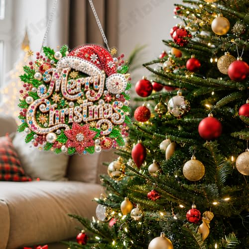 Eiflow Acrylic Pearl Art Hanging Kit for Adults, DIY Pearl Diamonds Painting Door Hanger Board Kit, Special Crystal Diamond Art Painting Pendant Ornament (Merry Christmas) - color: MERRY CHRISTMAS