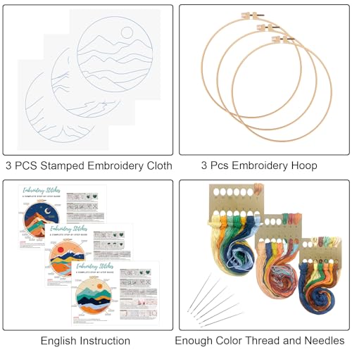 Louise Maelys 3 Pack Landscape Mountain DIY Embroidery Kit for Beginners - color: kit-11