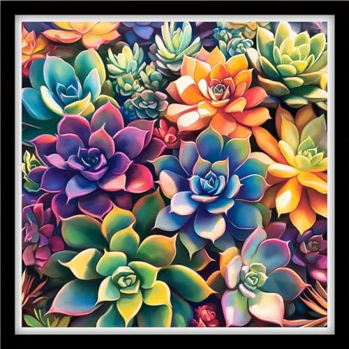 Fanxvivy Counted Cross Stitch Kits for Adults 11CT Unprinted Cross-Stitch Patterns Embroidery Kits Easy Cross Stitching Needlepoint Kits-Colorful Succulent Plants 18x18 inch - color: DIYcraft27