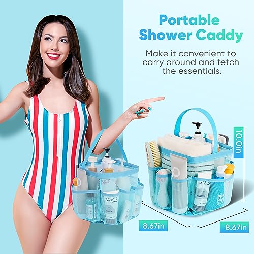 EUDELE 2 Pack Mesh Shower Caddy Portable for College Dorm Room Essentials, Shower Caddy Dorm with 9-Pocket Large Capacity,Shower Bag for Beach,Swimming,Gym All Black+All Ice Blue - color: All Black+All Ice Blue