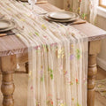QueenDream Beige Apricot Floral Table Runner 10FT Spring with Embroidery Tulle Wildflower - color: Beige Apricot, size: 27"x120", 3 Pcs