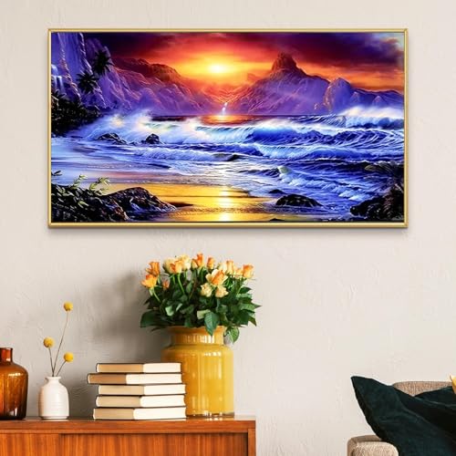 JATOK Diamond Painting Kit for Adults, Ocean Sunset, 27.5 x 15.7 in - color: Rust