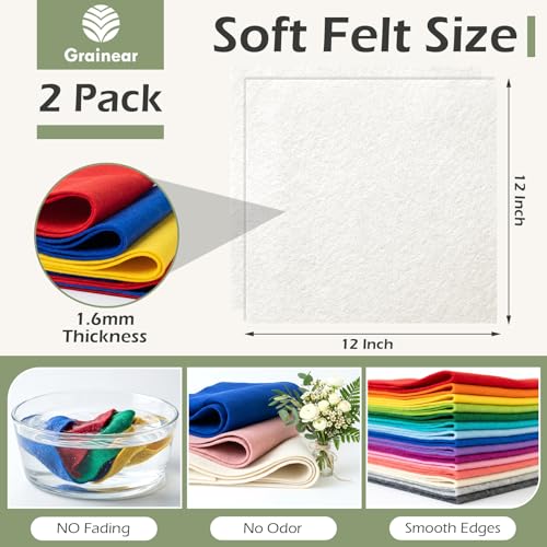 Ivory Soft Felt Sheets for Crafts, 12" x 12", 1.6mm Thick, 2 Pcs - color: Ivory