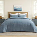 EverGrace 100% Cotton Cross Stitch 3-Piece Quilt Set, 118"x106", Dusty Blue - color: Dusty Blue, size: OVERSIZED CAL KING (118" x 106")