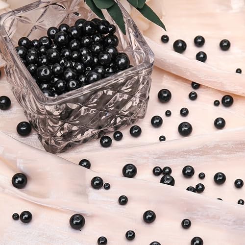 400PCs 4mm Black Glass Pearl Beads Bulk, Round Smooth Hole Fake Pearls for Jewelry Making, DIY Bracelets, Necklaces, Bag Charms, Keychains and Craft Supplies - color: Pearl - Black, size: 4MM