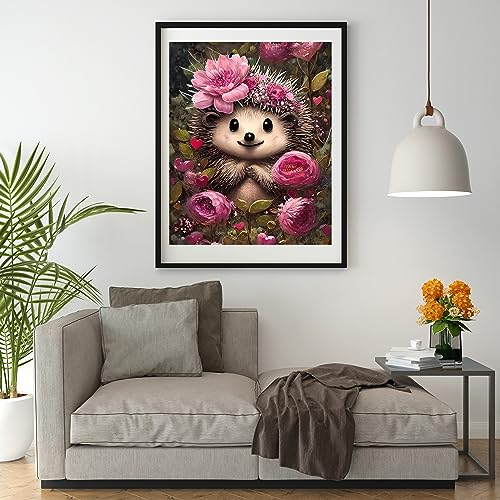 Moohue 14CT Stamped Cross Stitch Kits for Adults Beginners Animal Hedgehog Flowers Counted Cross Stitch Kits for Adults Advanced (Cute Hedgehog and Flowers) - color: Cute Hedgehog and Flowers