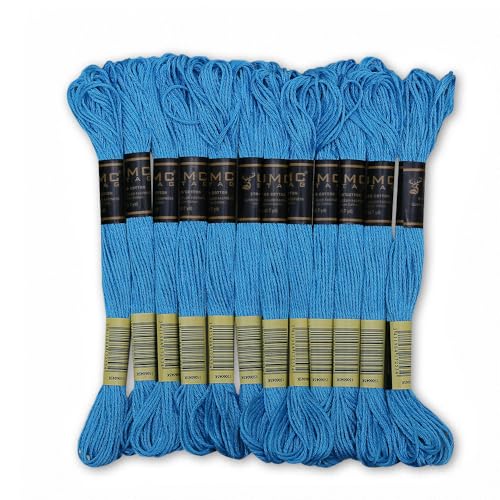 Pack of 12 Premium Embroidery Thread | 100% Egyptian Cotton Premium Skeins | Cross Stitch Embroidery Floss | Oeko TEX Certified Stranded Cotton | Ideal for Arts & Crafts (Electric Blue 433) - color: Electric Blue 433