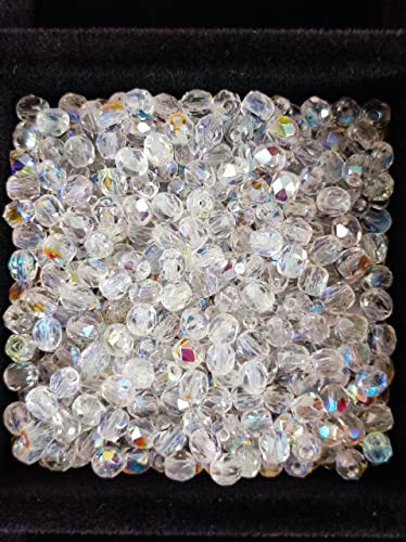 SCARA Beads 1.8 oz (50 g, cca 600pcs) Czech Glass Beads Faceted Round 4mm Crystal AB