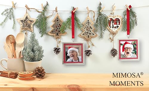 2-Pack 3x3 Silver Red Glitter Bling Picture Frame Ornaments - color: Silver With 2 Red Glitters Mat