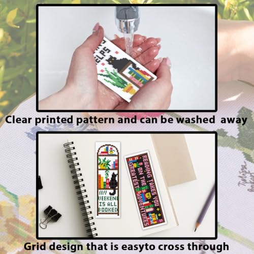 ACRNIGHEET 6PCS Cross Stitch Bookmark Kit for Beginner Stamped Cross Stitch Kits for Adults Bookshelves DIY Tassel Embroidery Bookmark Kits Needlepoint Kit with Instructions Craft Gift 8.5''x3'' 11CT - style: Words and bookshelf patterns 2