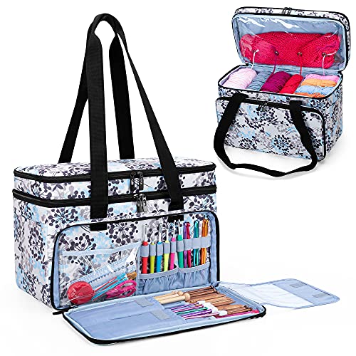 CURMIO Double-Layer Knitting Tote Bag, Yarn Storage for Crafts, Dandelion - color: dandelion