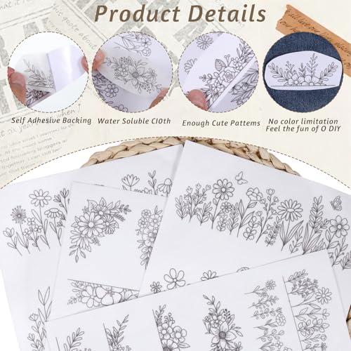 4 Sheets Water Soluble Stabilizer Embroidery Patterns, C - style: C