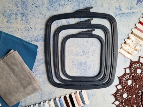 Nurge Square Embroidery Hoop - Plastic Cross Stitch Frame for Needlepoint & Embroidery - Adjustable Craft Hoop - Anthracite - Set of 3 - color: Anthracite, size: Multiple Sizes (Set of 3)