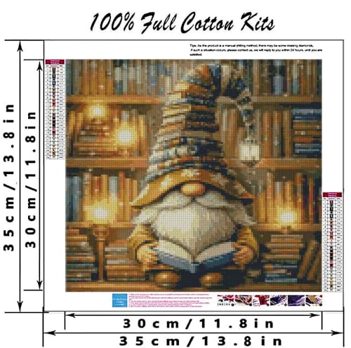 Book Gnome Cross Stitch Kits, Book Gnome Cross Stitch Patterns,Dimensions Cross Stitch Kits Embroidery Kit Arts and Crafts for Beginners 13.7x13.7 inch - color: T024