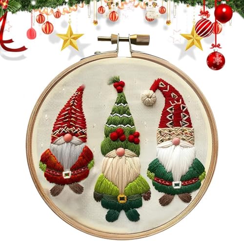 RUIQLXHANG Christmas Embroidery Kit - Christmas Gnomes Embroidery Kits for Beginners with Pattern, Cotton Threads, Needles, Instruction, 20cm Hoop, Gift for Mom, Grandma - color: Christmas Gnomes