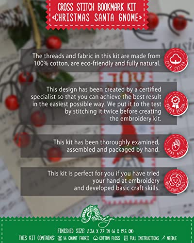 Povitrulya Christmas Santa Gnome - Counted Cross Stitch Bookmark Kit - DIY Embroidery Gift - color: Christmas Santa Gnome