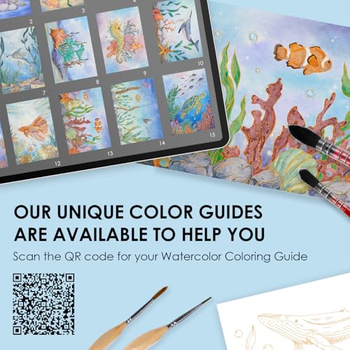 Grabie Watercolor Coloring Book, 15 A5 Cotton Sheets, Ocean Themed - color: Ocean